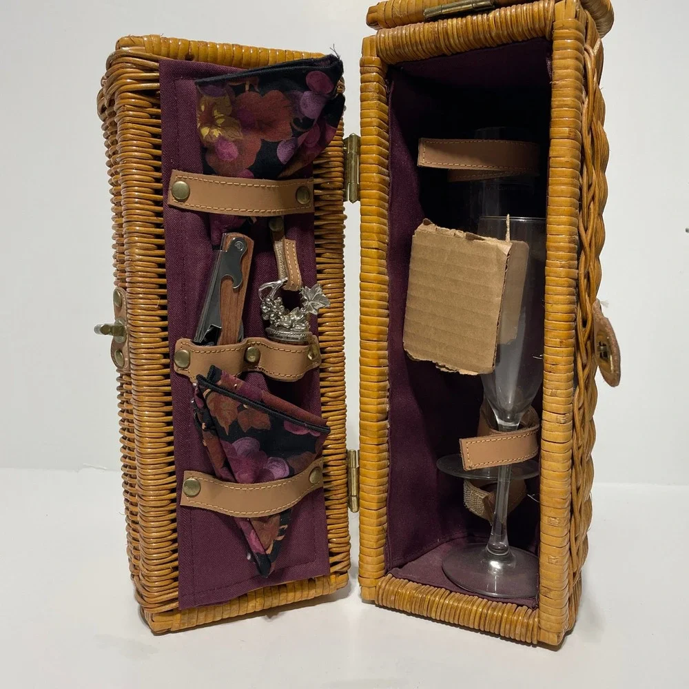 New Picnic Time Bacchus Wicker Wine Picnic‎ Basket Set Insulated Shoulder Bag